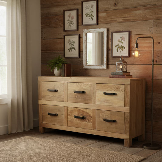 FAIRMONT 6-DRAWER SIDEBOARD BUFFET W/ IRON HANDLES IN RECYCLED ELM - MyChocolateWood