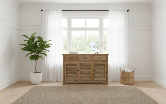 PALM BEACH BUFFET/SIDEBOARD 3 DOORS 3 DRAWERS LOUVRE STYLE SOLID OAK - MyChocolateWood