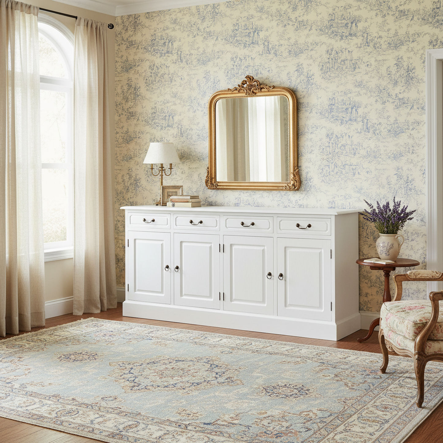 Tasmania Solid Mahogany 4 Door 4 Drawer Buffet / Sideboard in White - Chocolate Wood