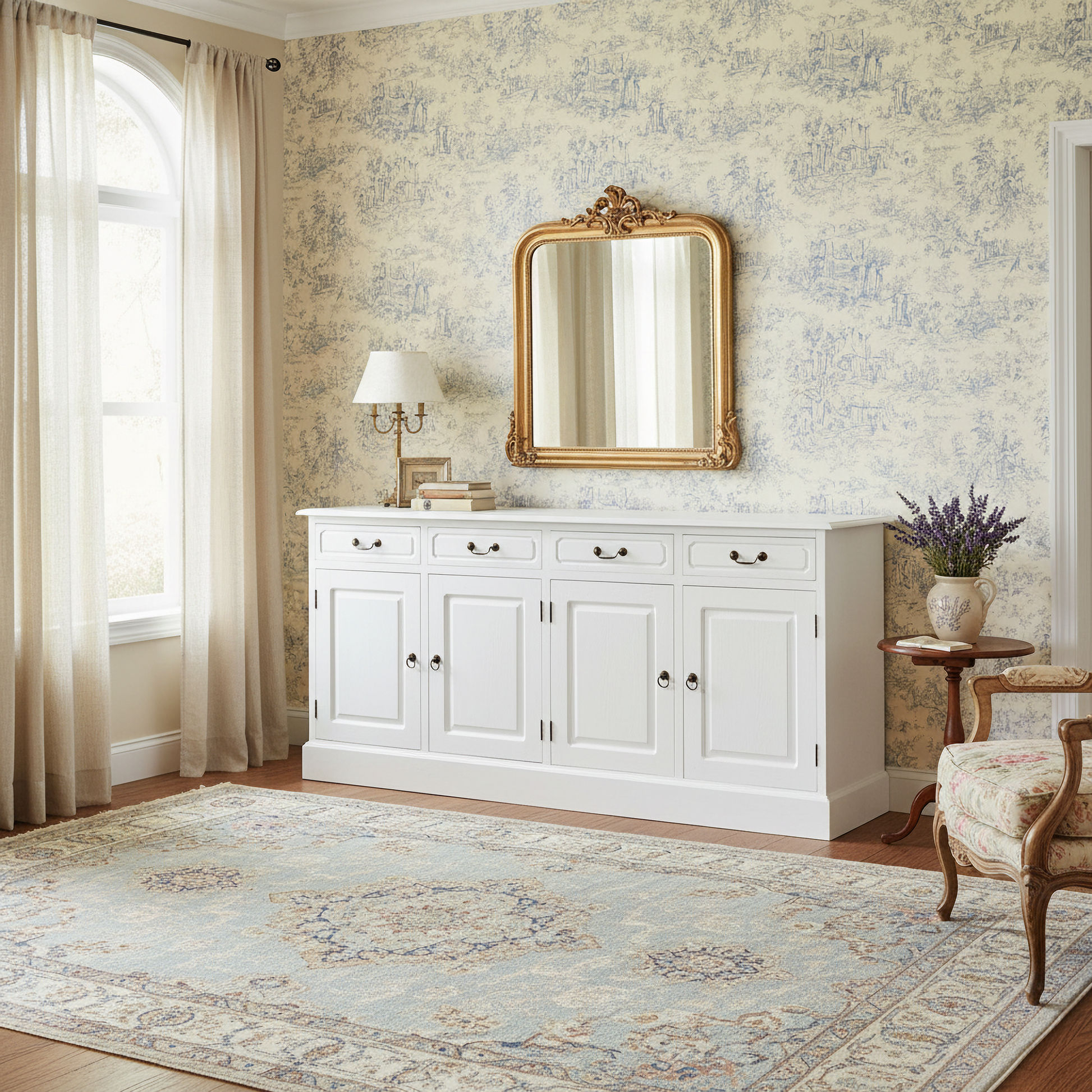 Tasmania Solid Mahogany 4 Door 4 Drawer Buffet / Sideboard in White - Chocolate Wood