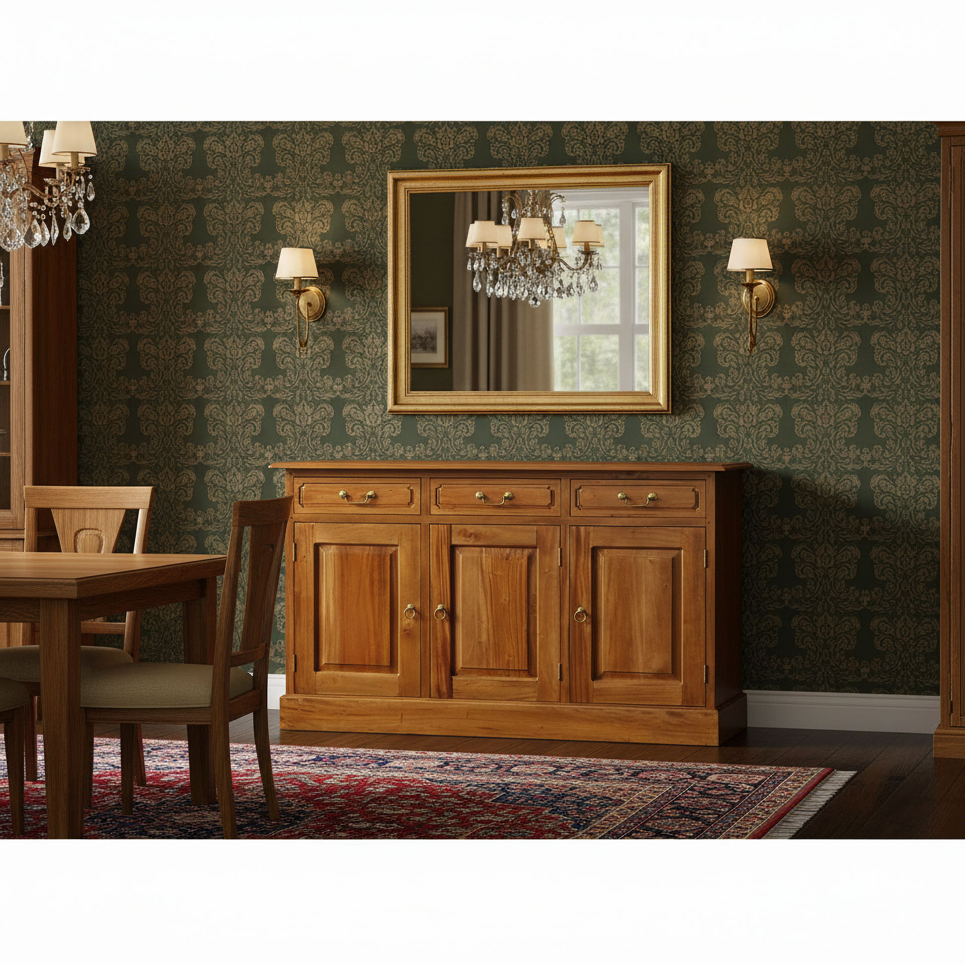 Tasmania Solid Mahogany 3 Door 3 Drawer Buffet / Sideboard in Light Pecan - Chocolate Wood
