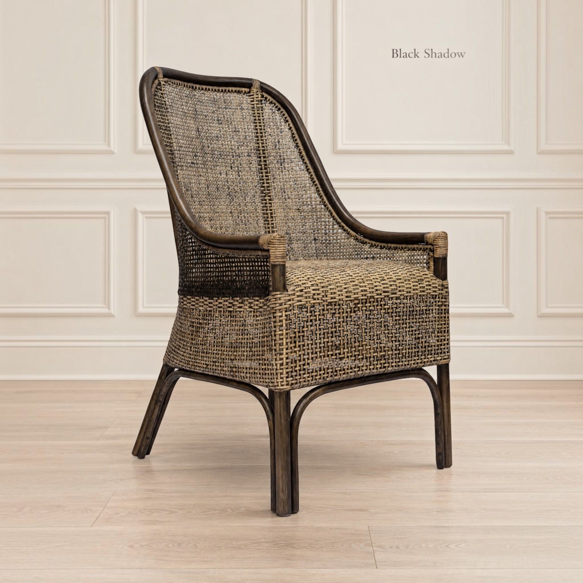 Malibu Hamptons Rattan Dining Chair in Black Shadow, view 5 - Chocolate Wood