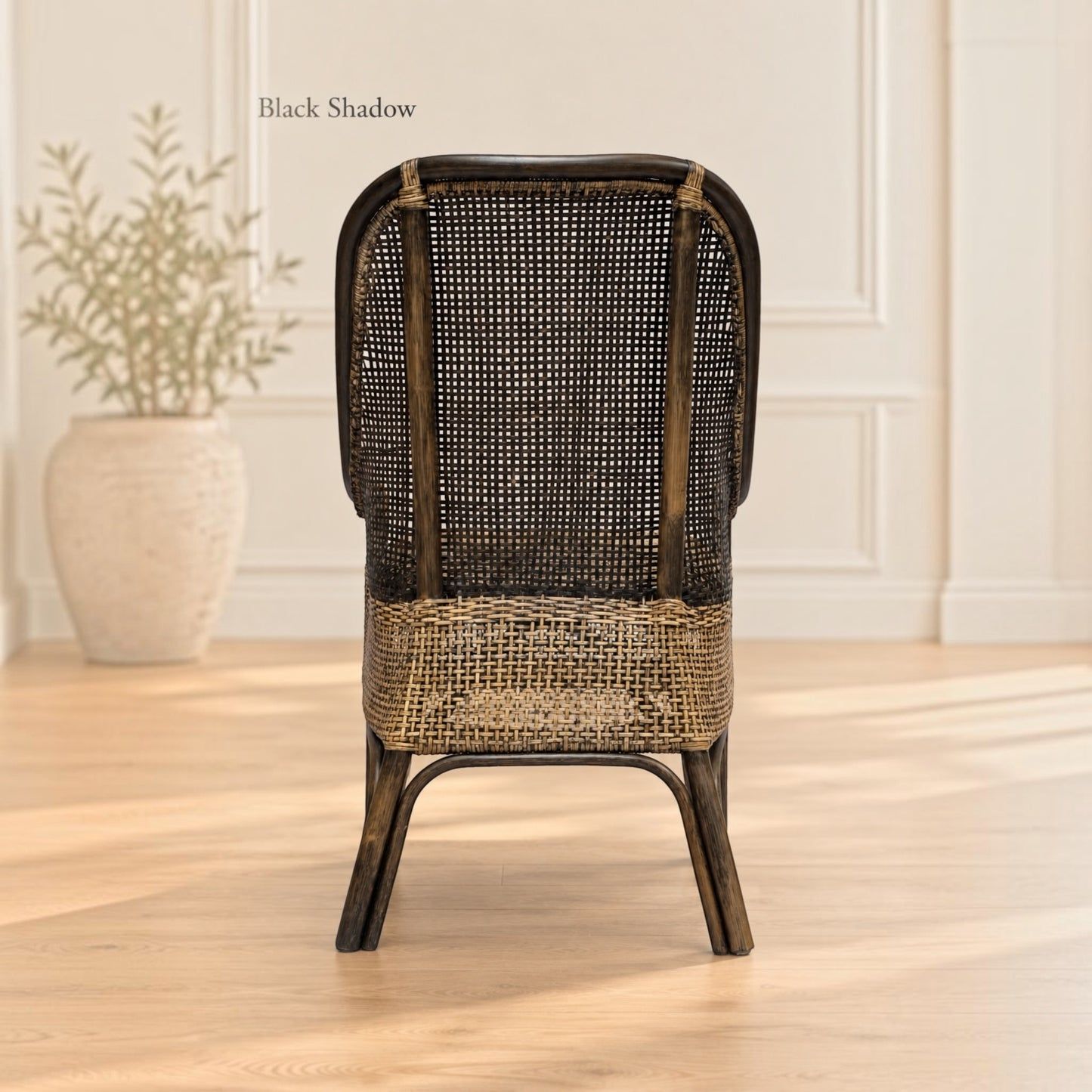 Malibu Hamptons Rattan Dining Chair in Black Shadow, view 3 - Chocolate Wood