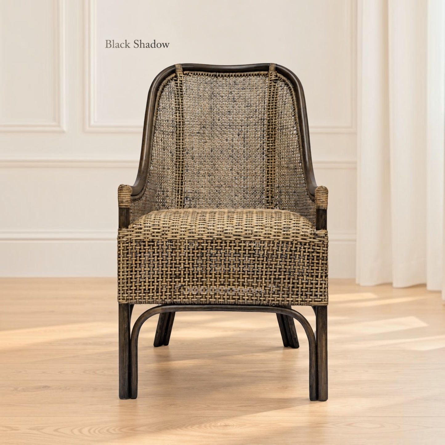 Malibu Hamptons Rattan Dining Chair in Black Shadow - Chocolate Wood