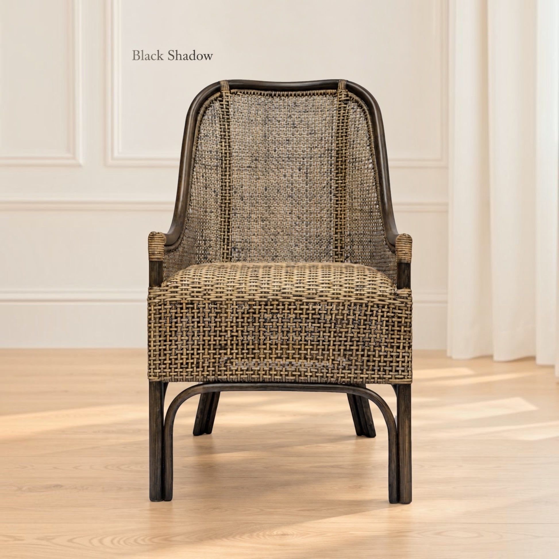 Malibu Hamptons Rattan Dining Chair in Black Shadow - Chocolate Wood