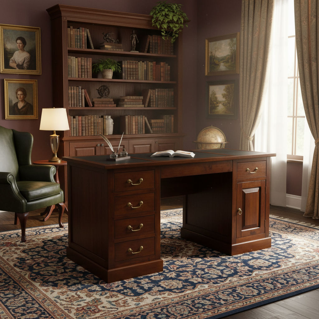 DAKOTA SOLID MAHOGANY TIMBER WRITING DESK WITH LEATHERETTE TOP - MAHOGANY 160CM - MyChocolateWood