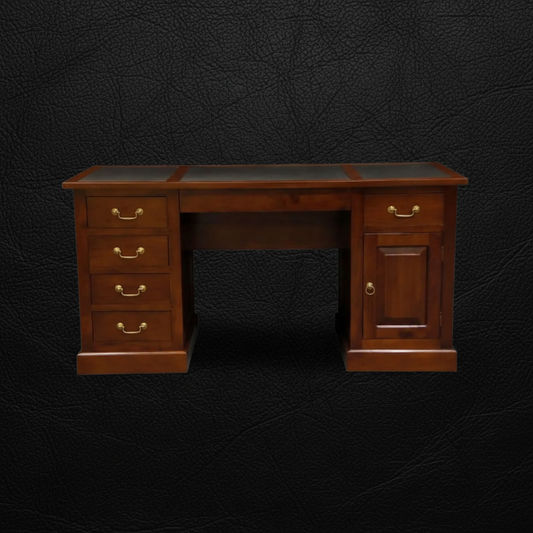 DAKOTA SOLID MAHOGANY TIMBER WRITING DESK WITH LEATHERETTE TOP - MAHOGANY 160CM