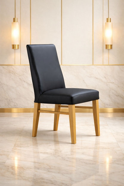 TERI TOP GRAIN LEATHER DINING CHAIR IN BLACK/WHEAT - MyChocolateWood