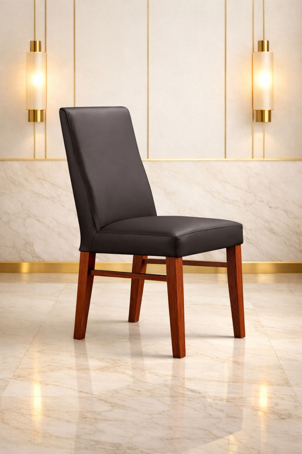 Teri Top Grain Leather Dining Chair in Brown with Blackwood legs