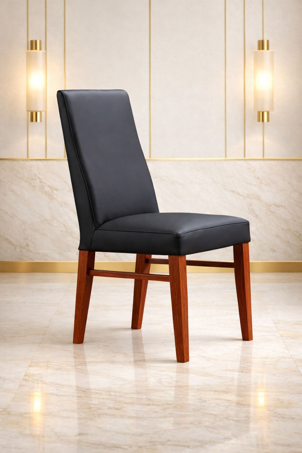 Teri Top Grain Leather Dining Chair in Black with Blackwood legs