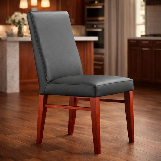TERI TOP GRAIN LEATHER DINING CHAIR IN GREY/BLACKWOOD - MyChocolateWood