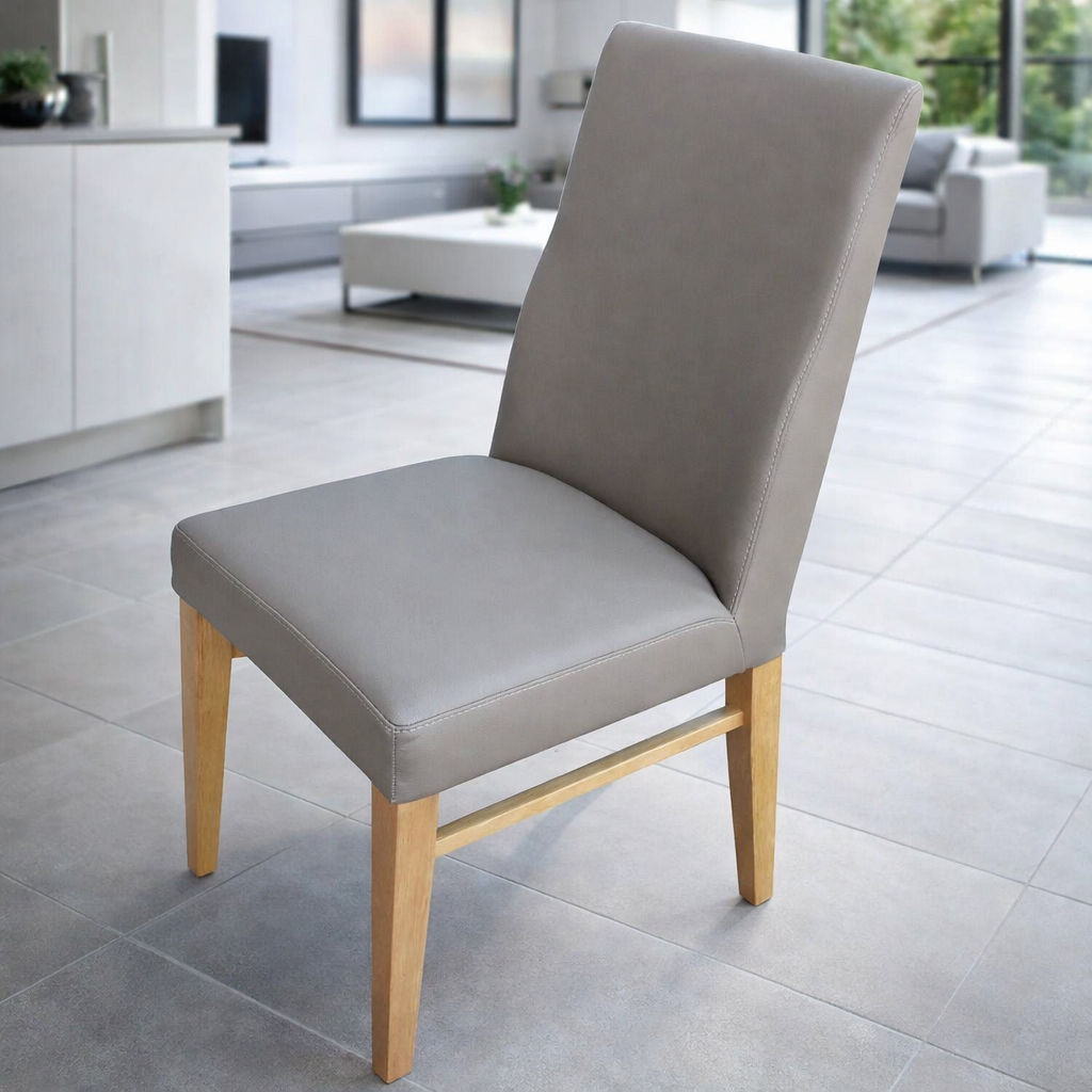 Teri Top Grain Leather Dining Chair in Dark Mocha with Wheat legs