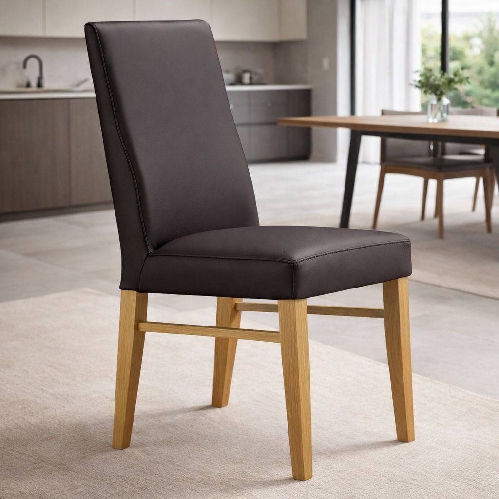 Teri Top Grain Leather Dining Chair in Brown with Wheat legs