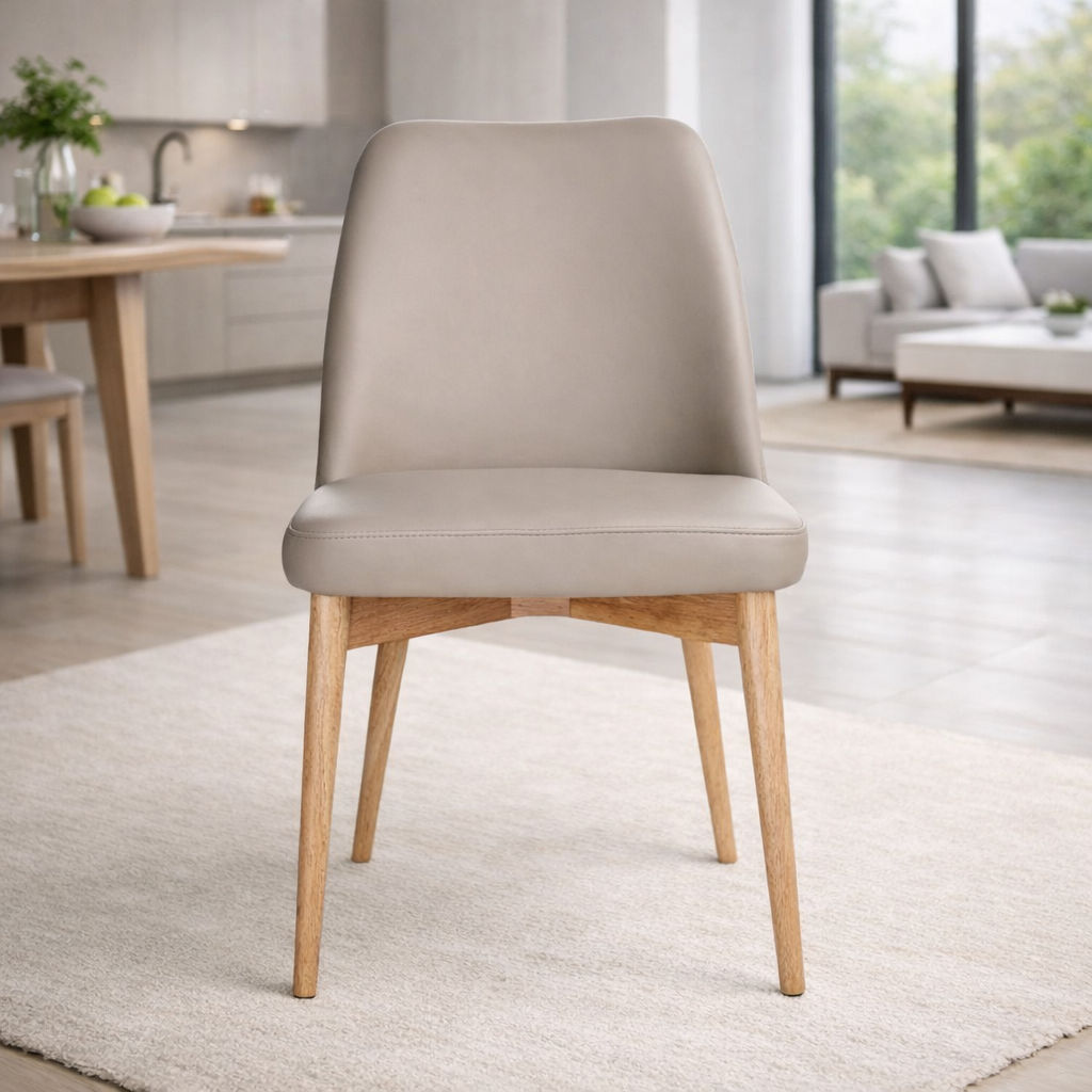 Gladis Top Grain Leather Dining Chair in Mocha - Chocolate Wood