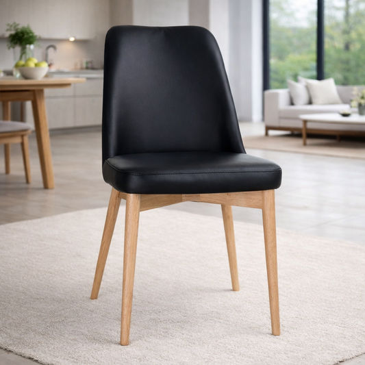 GLADIS TOP GRAIN LEATHER DINING CHAIR IN BLACK - MyChocolateWood