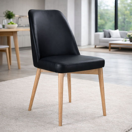 GLADIS TOP GRAIN LEATHER DINING CHAIR IN BLACK - MyChocolateWood