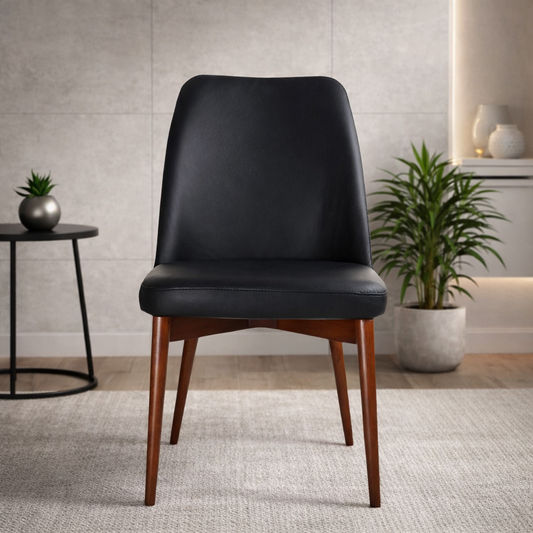 GLADIS TOP GRAIN LEATHER DINING CHAIR IN BLACK/BLACKWOOD - MyChocolateWood