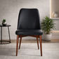 Gladis Top Grain Leather Dining Chair in Black with Blackwood Legs - Chocolate Wood