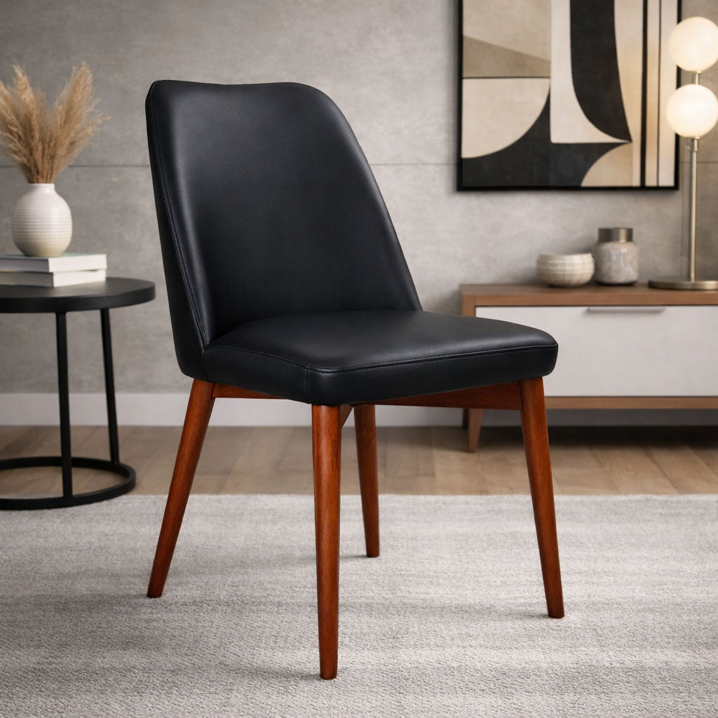 GLADIS TOP GRAIN LEATHER DINING CHAIR IN BLACK/BLACKWOOD - MyChocolateWood