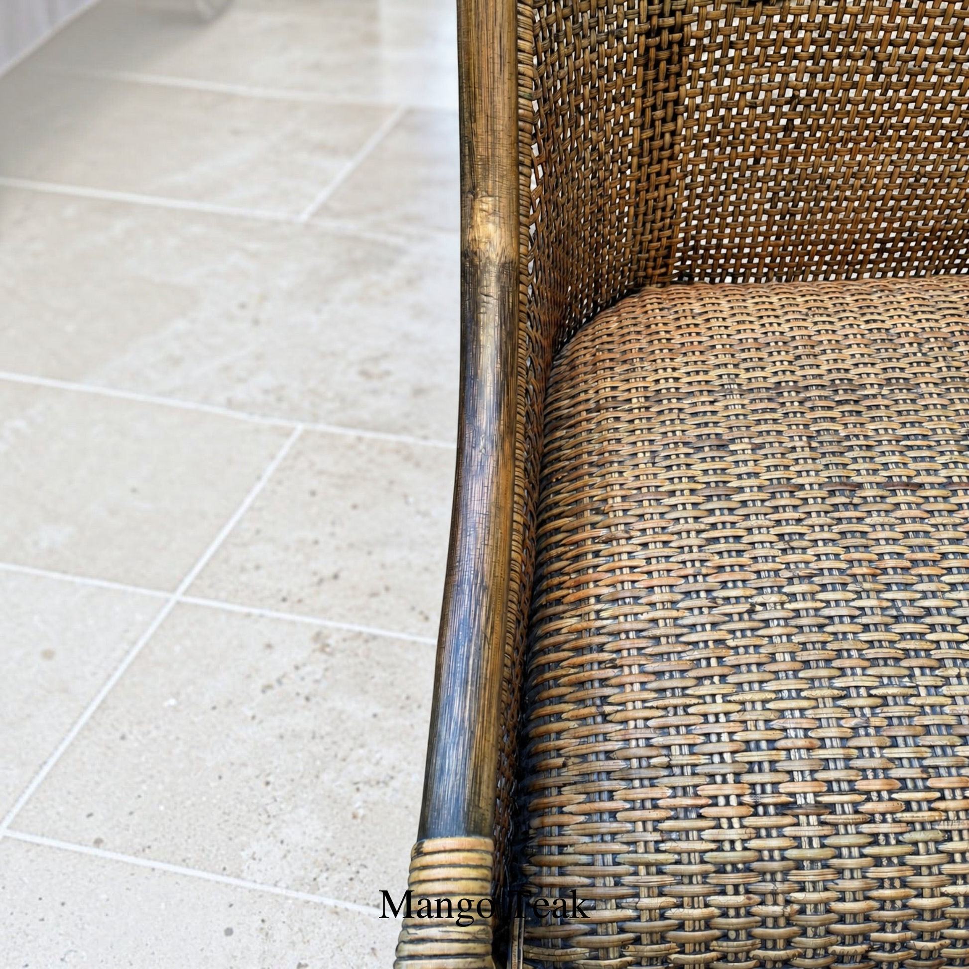 Malibu Hamptons Rattan Dining Chair in Mango Teak, view 12 - Chocolate Wood