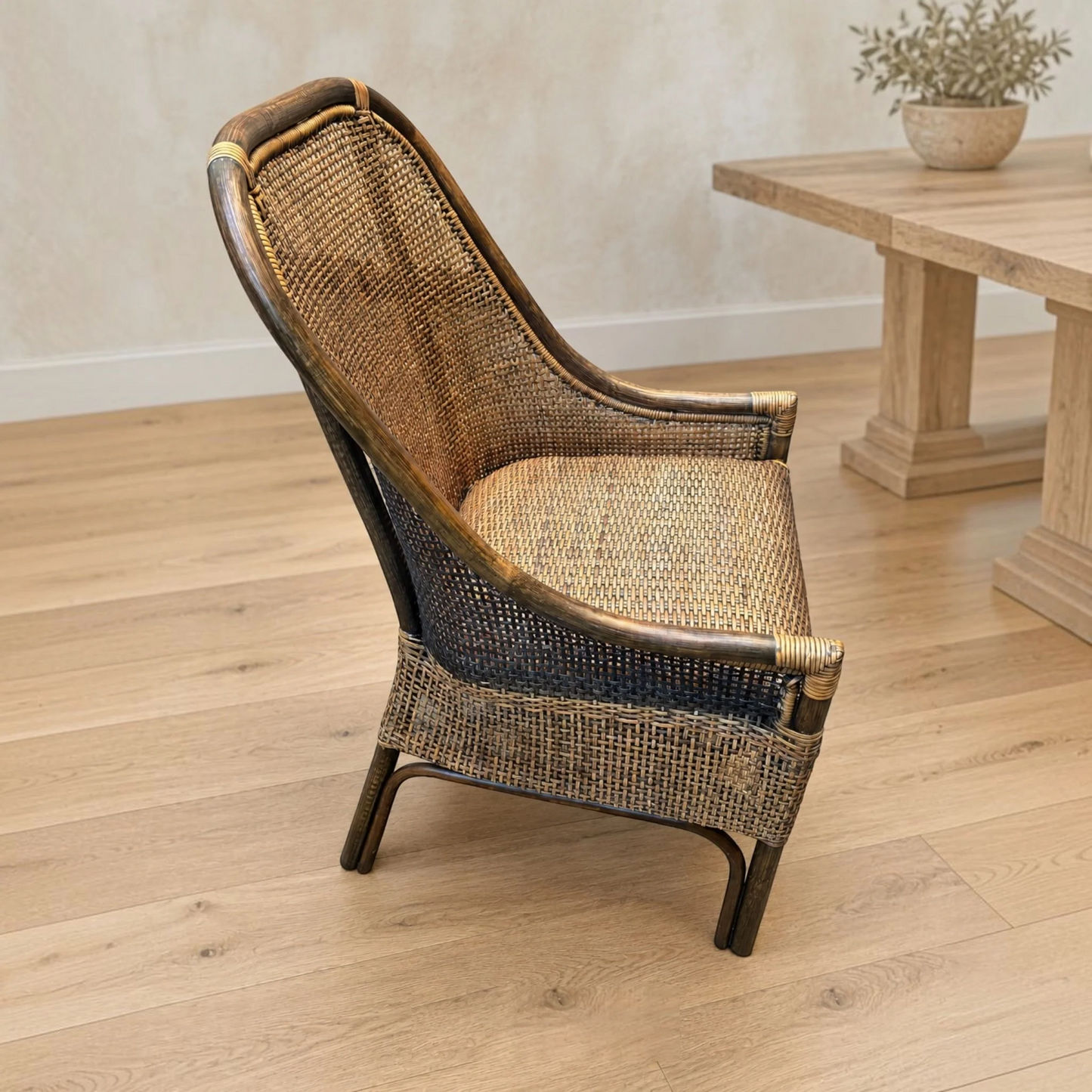 Malibu Hamptons Rattan Dining Chair in Mango Teak, view 13 - Chocolate Wood