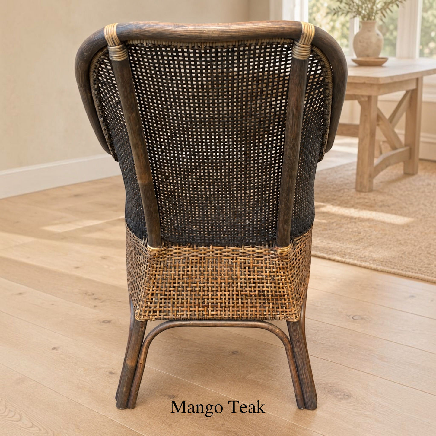 Malibu Hamptons Rattan Dining Chair in Mango Teak, view 6 - Chocolate Wood