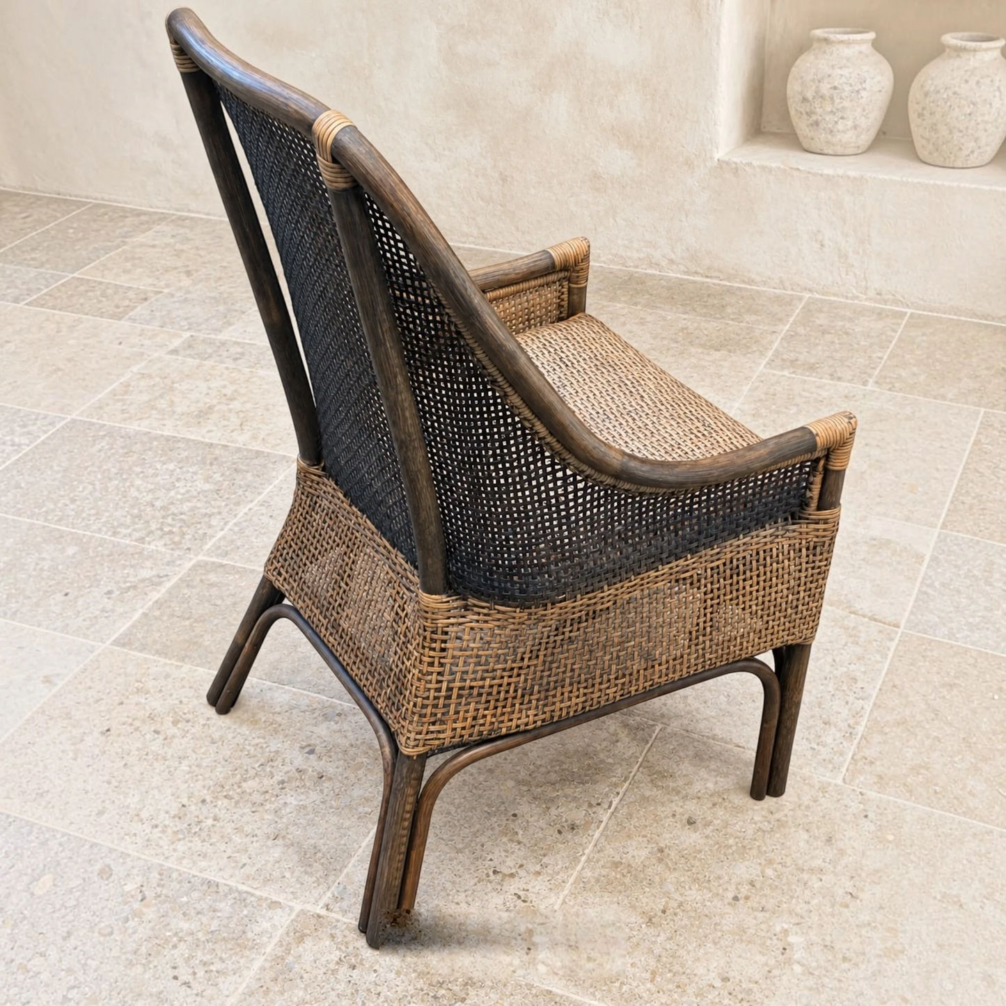 Malibu Hamptons Rattan Dining Chair in Mango Teak, view 5 - Chocolate Wood