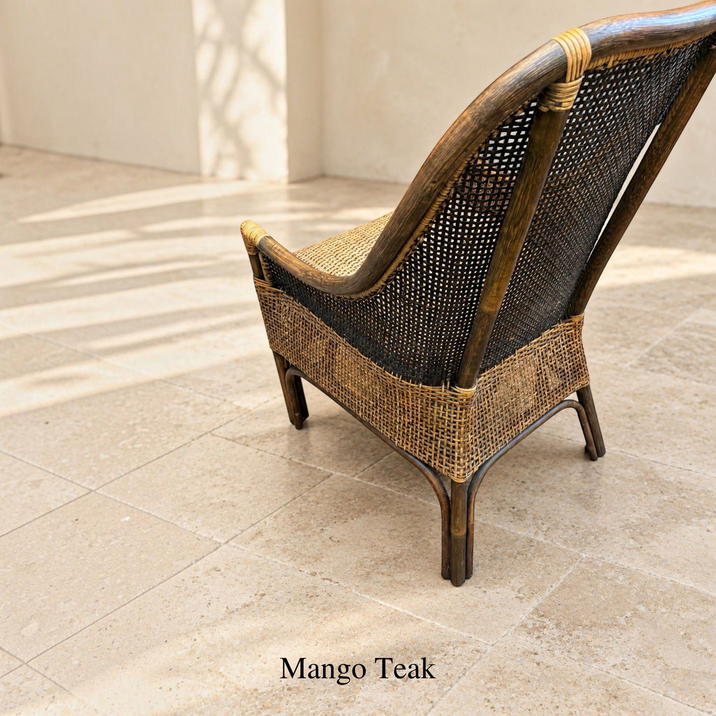 Malibu Hamptons Rattan Dining Chair in Mango Teak, view 4 - Chocolate Wood