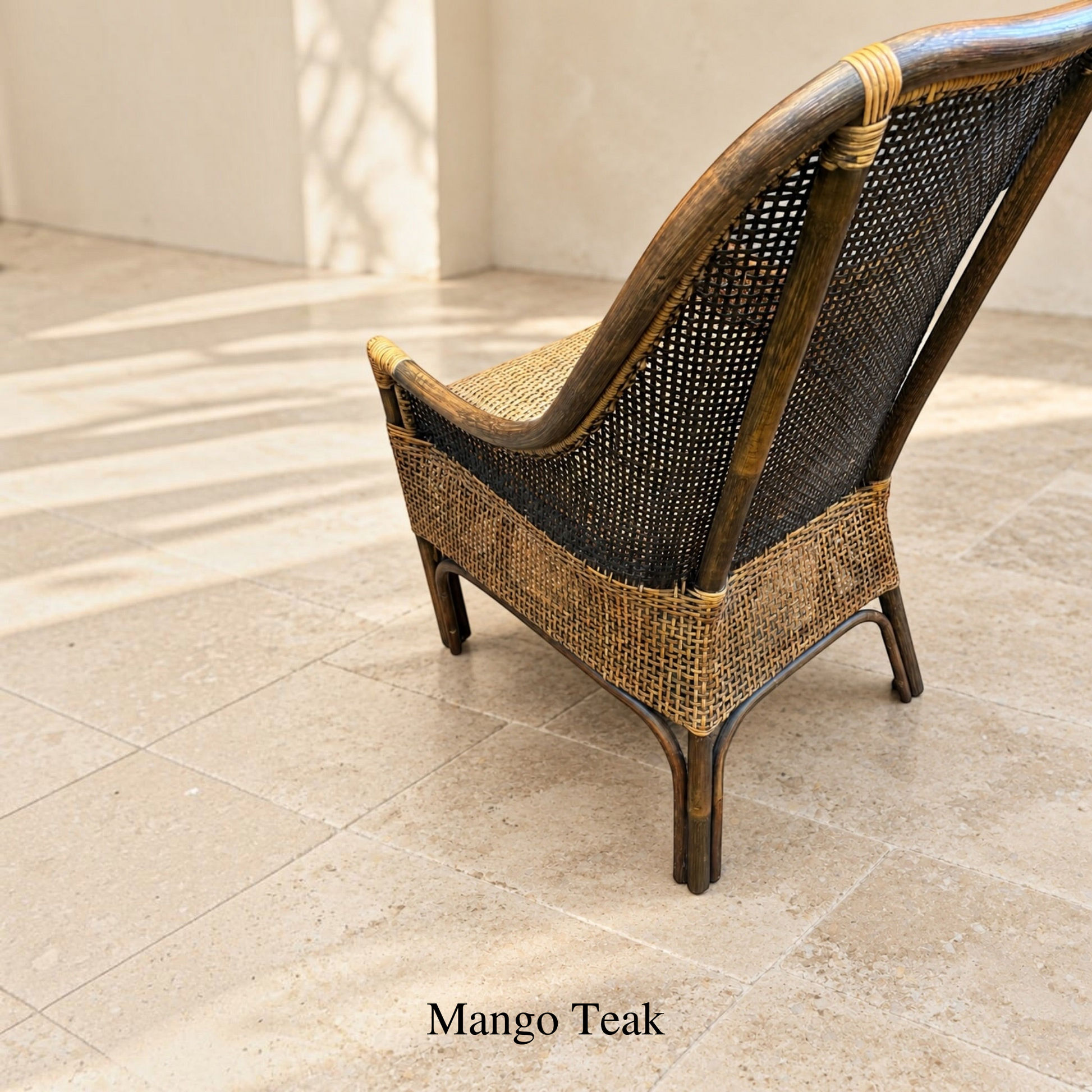 Malibu Hamptons Rattan Dining Chair in Mango Teak, view 4 - Chocolate Wood