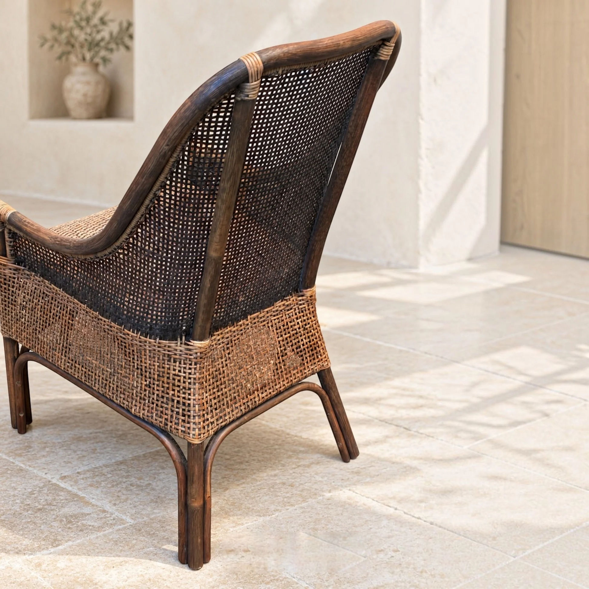 Malibu Hamptons Rattan Dining Chair in Mango Teak, view 3 - Chocolate Wood