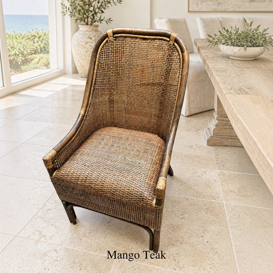 Malibu Hamptons Rattan Dining Chair in Mango Teak, dining room view - Chocolate Wood