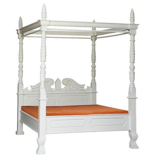 ORLIA SOLID MAHOGANY TIMBER QUEEN SIZE 4 POSTER BED IN WHITE - MyChocolateWood