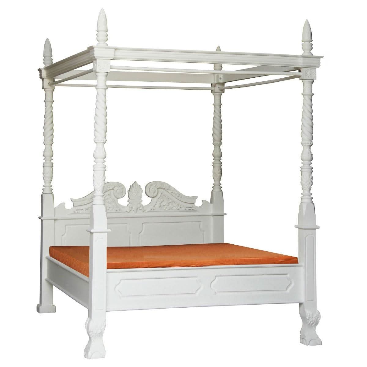 Orlia Solid Mahogany Timber 4 Poster Bed in White - Chocolate Wood