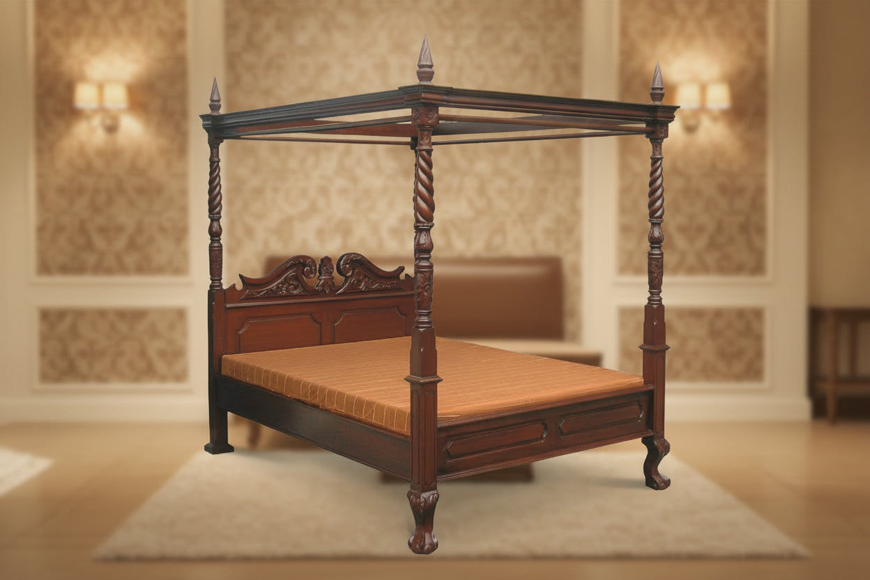 ORLIA SOLID MAHOGANY TIMBER KING SIZE 4 POSTER BED IN MAHOGANY - MyChocolateWood