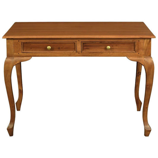 STEWART QUEEN ANN STYLE SOLID MAHOGANY 2 DRAWER 105CM DESK IN LIGHT PECAN - MyChocolateWood