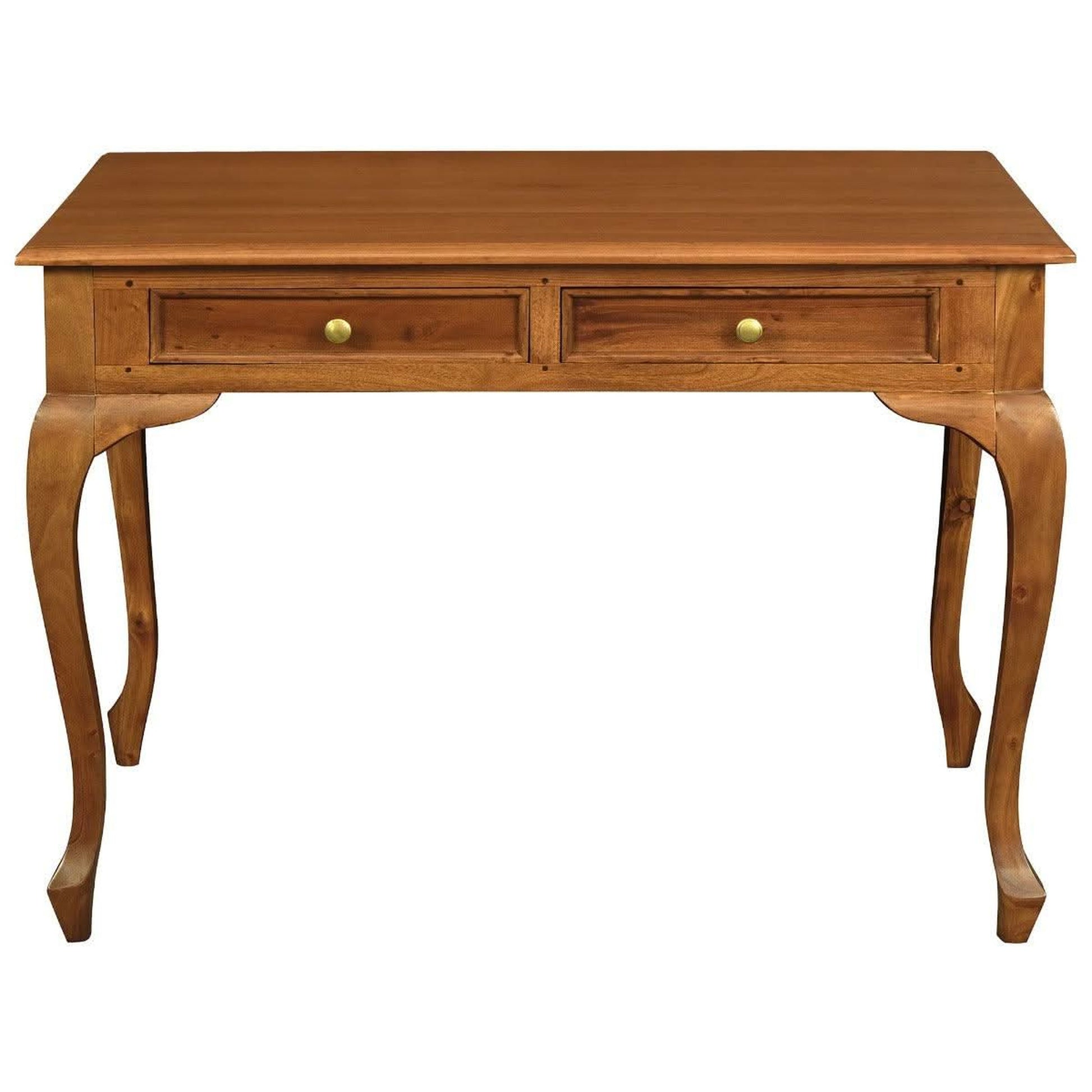 Stewart Queen Ann Style Solid Mahogany Desk 2 Drawers 105cm in Light Pecan - Chocolate Wood