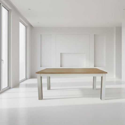 CHRISTA HAMPTON SOLID ACACIA DINING TABLE LIGHT OAK TOP WHITE BASE - MyChocolateWood