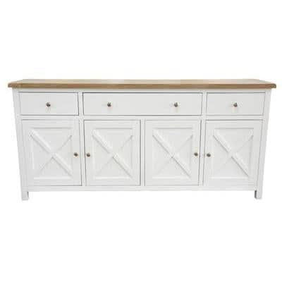 CHRISTA HAMPTON SOLID ACACIA 4-DOOR 3 DRAWER BUFFET SIDEBOARD LIGHT OAK TOP/ WHITE BASE - MyChocolateWood