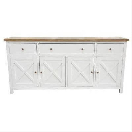 CHRISTA HAMPTON SOLID ACACIA 4-DOOR 3 DRAWER BUFFET SIDEBOARD LIGHT OAK TOP/ WHITE BASE - MyChocolateWood