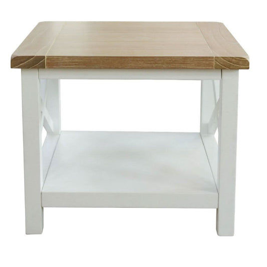 CHRISTA HAMPTON SOLID ACACIA LAMP TABLE/SIDE TABLE LIGHT OAK TOP WHITE BASE - MyChocolateWood