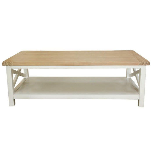 CHRISTA HAMPTON SOLID ACACIA COFFEE TABLE LIGHT OAK TOP WHITE BASE - MyChocolateWood