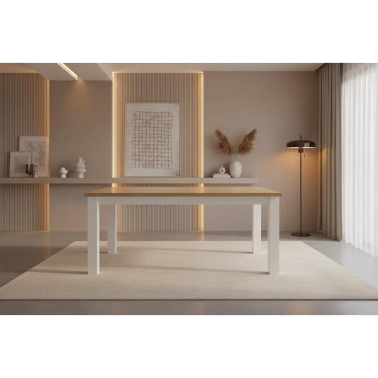 CHRISTA HAMPTON SOLID ACACIA DINING TABLE WITH 6 WHITE MELROSE CHAIRS 7 PIECE DINING SET - MyChocolateWood