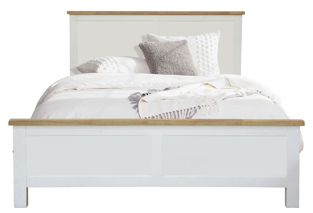 CHRISTA HAMPTON SOLID ACACIA QUEEN BED LIGHT OAK TOP WHITE BASE (4CTN) - MyChocolateWood