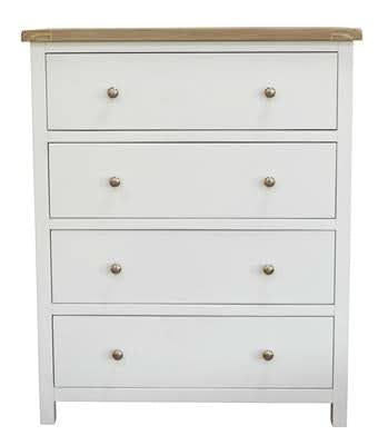 CHRISTA HAMPTON SOLID ACACIA 4 DRAWER TALLBOY CHEST OF 4 DRAWERS LIGHT OAK TOP WHITE BASE - MyChocolateWood