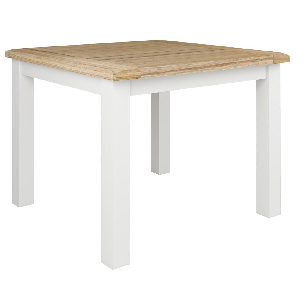 CHRISTA HAMPTON SOLID ACACIA SQUARE DINING TABLE 100CM LIGHT OAK TOP WHITE BASE - MyChocolateWood