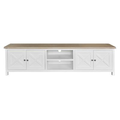 CHRISTA HAMPTON SOLID ACACIA LARGE 4-DOOR 2 NICHE TV UNIT LIGHT OAK TOP/WHITE BASE 210CM - MyChocolateWood