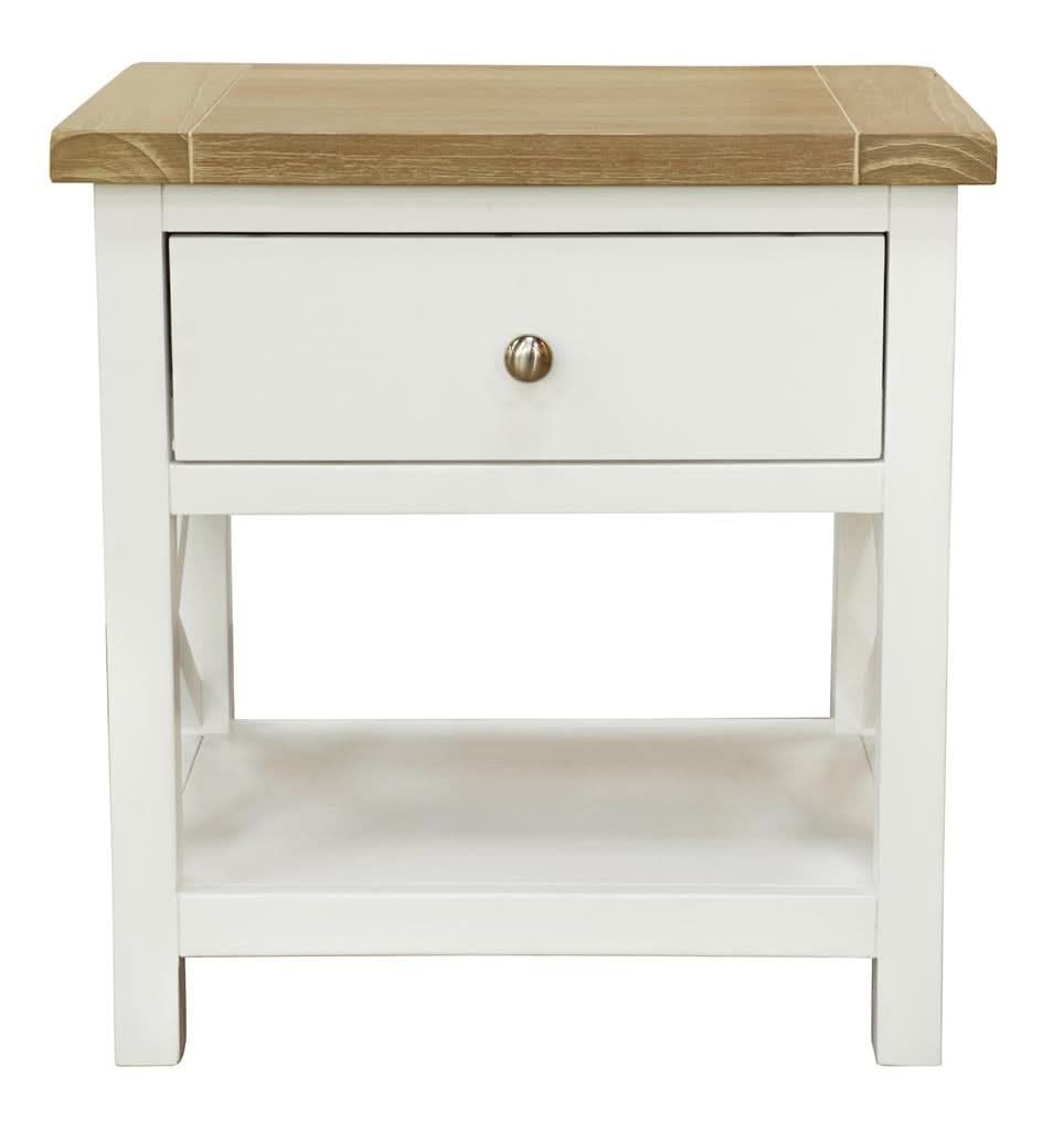 CHRISTA HAMPTON SOLID ACACIA 1 DRAWER BEDSIDE TABLE LIGHT OAK TOP WHITE BASE - MyChocolateWood