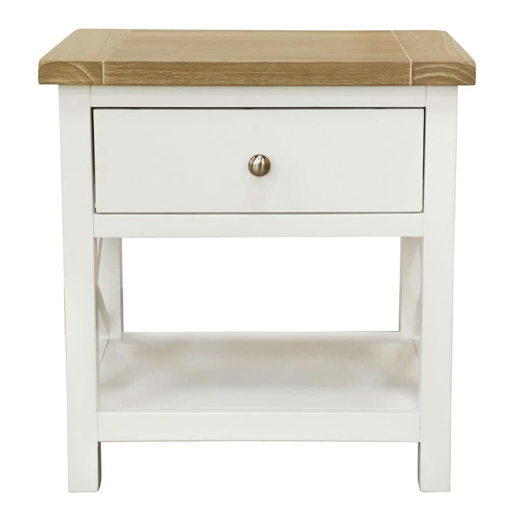 CHRISTA HAMPTON SOLID ACACIA 1 DRAWER BEDSIDE TABLE LIGHT OAK TOP WHITE BASE - MyChocolateWood