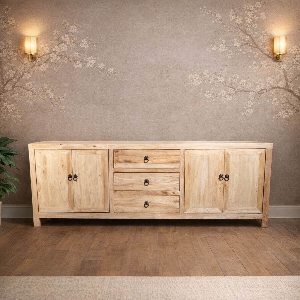 SHULI CHINESE ANTIQUE REPRODUCTION TALL 4 DOOR 3 DRAWER ENTERTAINMENT UNIT IN RECLAIMED ELM - MyChocolateWood