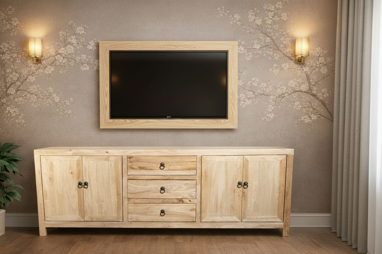 SHULI CHINESE ANTIQUE REPRODUCTION TALL 4 DOOR 3 DRAWER ENTERTAINMENT UNIT IN RECLAIMED ELM - MyChocolateWood